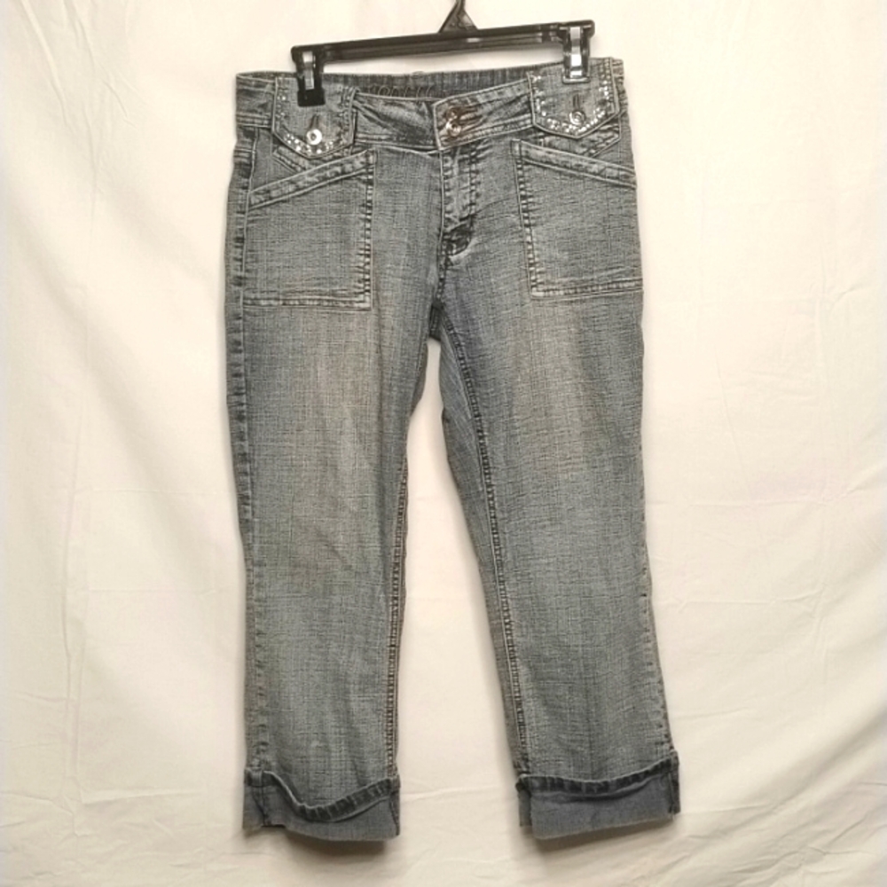 Apollo jeans size 7/8 cropped ankle beaded mid rise jeans for women